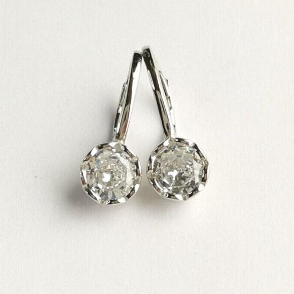 Sterling silver cz solitaire drop earrings lever back in filigree setting - Picture 8 of 8